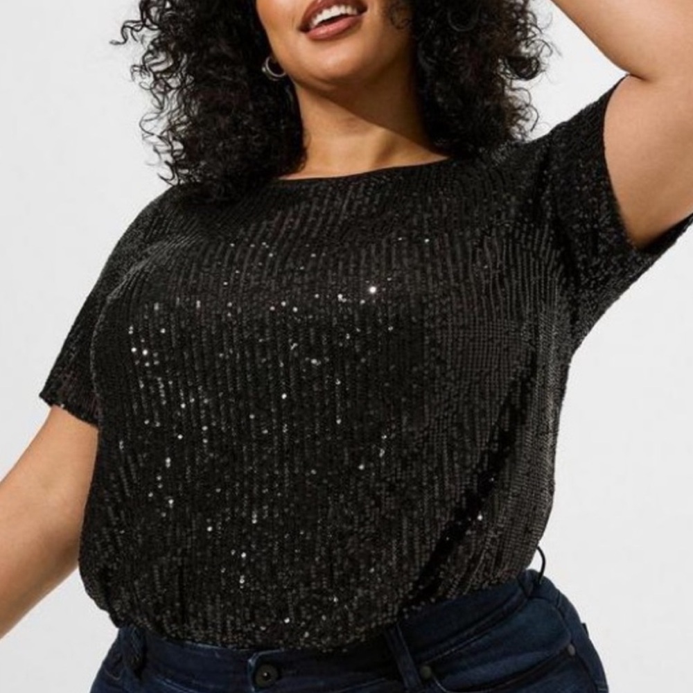 Torrid Abbey Short Sleeve Black Sequin Shirt